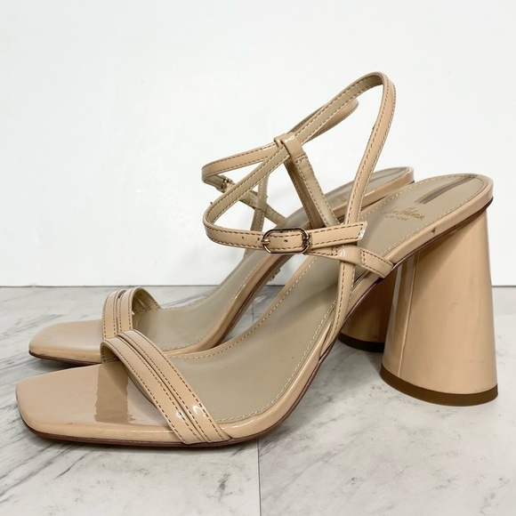 Sam Edelman Kit Faux Patent Leather Nude Blush Heeled Sandal 8 1/2 M - Picture 1 of 14